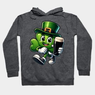 Irish Shamrock cartoon character holding a pint Hoodie